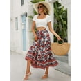 thumbnail image 2 of Maxi Skirts for Women 2025 Summer Boho Long Flowy Floral Elastic High Waist Skirt Casual Travel Skirt Red S, 2 of 8