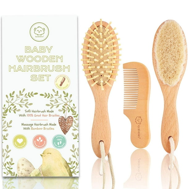 Baby Hair Brush and Comb Set for Newborn Natural Wooden Hairbrush