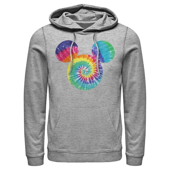 Men's Mickey & Friends Rainbow Tie-Dye Mickey Mouse Logo  Pull Over Hoodie Athletic Heather Medium
