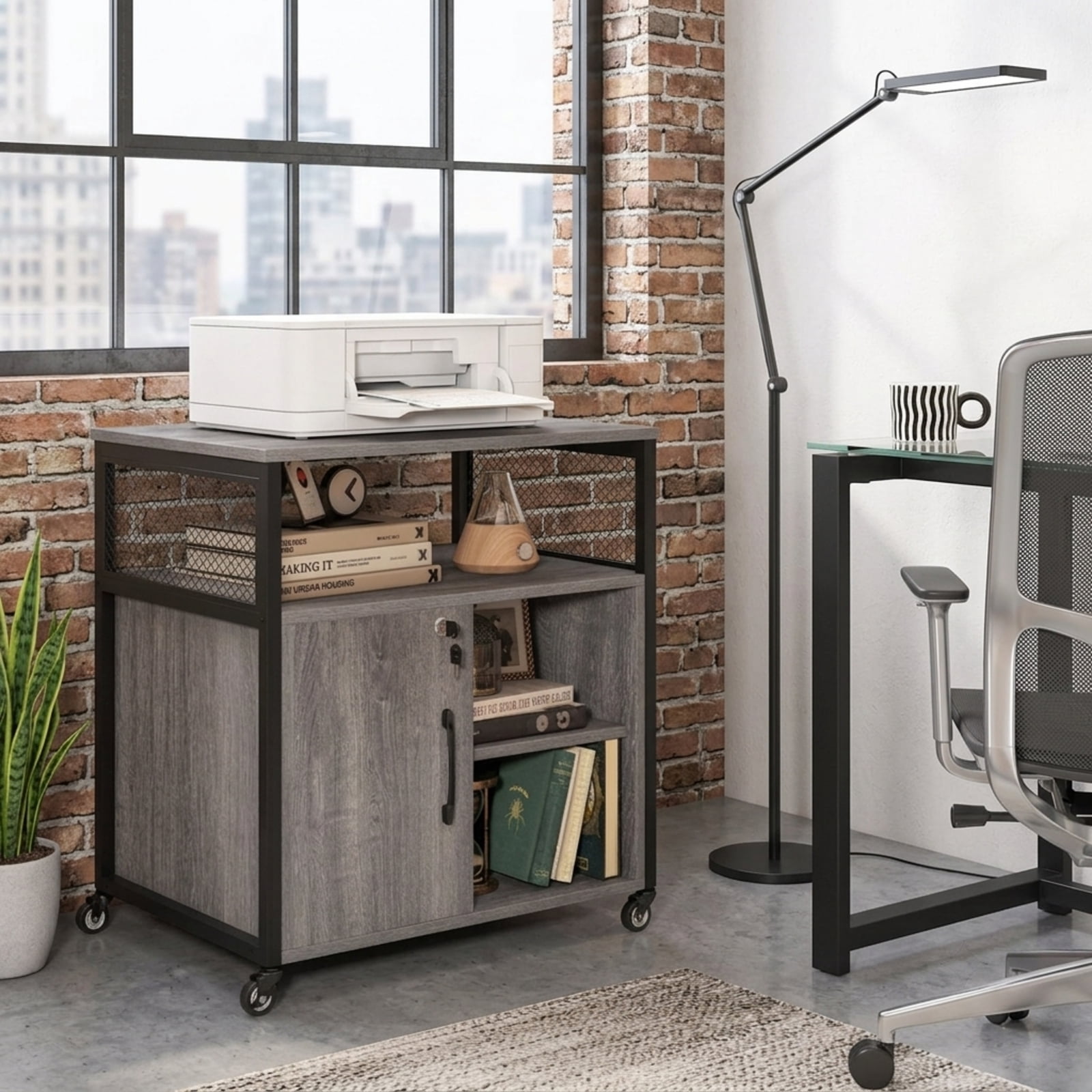 Furnibear Mobile File Cabinet on Wheels with Charging Station USB Ports and Lockable Office Storage Cabinet for Home Office and Study, Gray