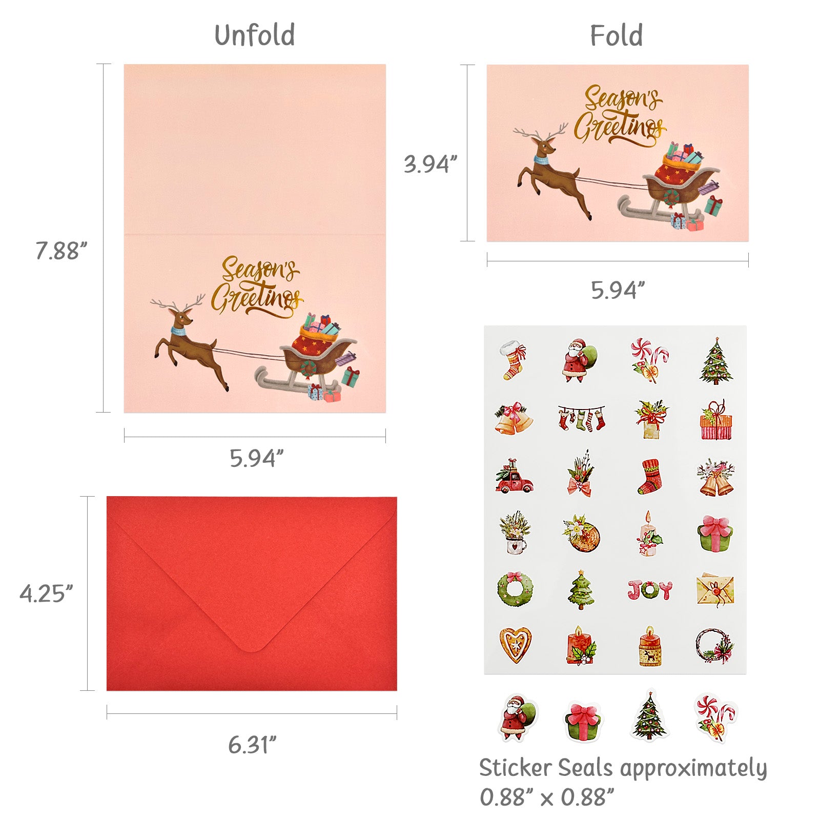 30 Christmas Envelope Seals - Joy To The World Stickers - 1.5 Inch Round Labels For Holiday Cards & Favors