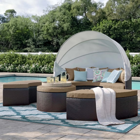 Modway Convene 5 Piece Canopy Outdoor Patio Daybed, Multiple Colors