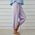 thumbnail image 4 of AOOCHASLIY Fashion Women Summer Casual Loose Cotton and Linen Pocket Solid Long Trousers Pants, 4 of 8