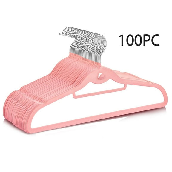 EasyPAG Velvet Stackable Hangers 100 Pack Non Slip Felt Hanger with 360°Swivel Hook, Ultra Thin and Space Saving Flocked Hangers for Suits, Shirts, Coats, Pink