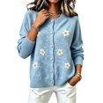 thumbnail image 5 of Womens Floral Cardigan Sweater Long Sleeve Crew Neck Button Down Coat Fashion Comfy Casual Loose Knitted Outwear (XL, Sky Blue-A), 5 of 5