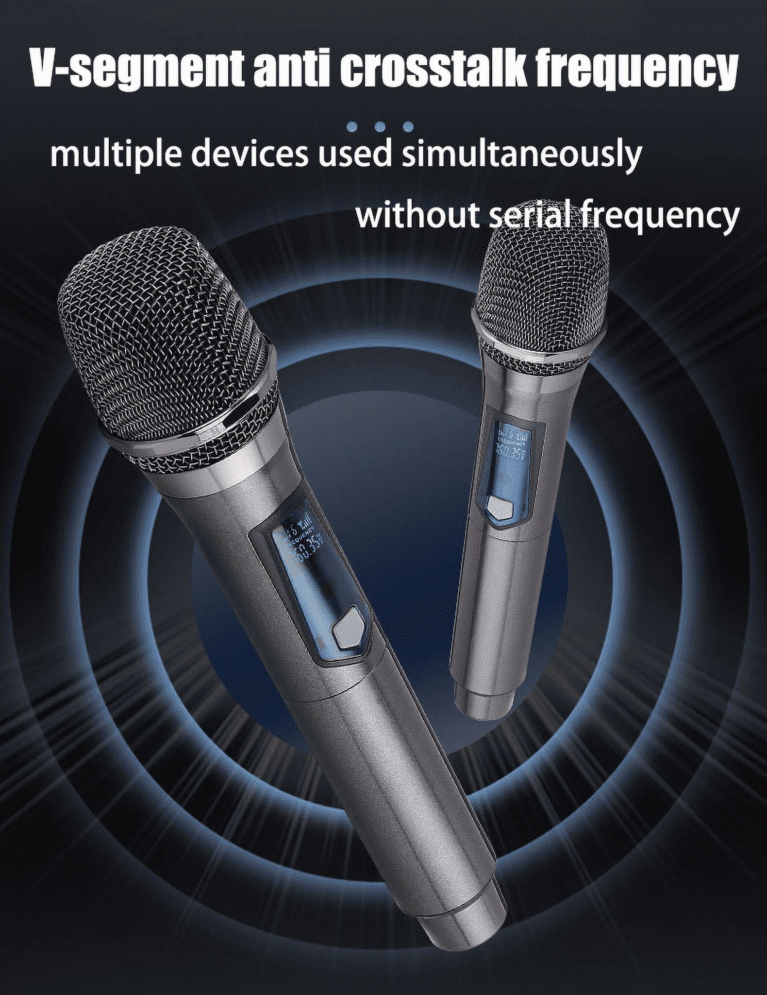 Wireless Microphone, Rechargeable Fixed Frequency Wireless Dual Microphone,Handheld Dynamic mic,Karaoke Singing, Weddings DJ,Party, Church, Classroom use, 200 feet, Gray.