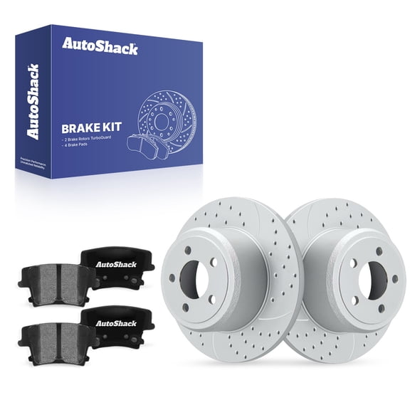 AutoShack Rear Solid Drilled & Slotted Coated Brake Rotors Silver Matte Finish   Ceramic Pads 6-PC Brake Kit Replacement for 2006-2016 Dodge Charger 2005-2023 Chrysler 300 TurboGuard 12.59" (320 mm)