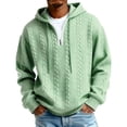 thumbnail image 2 of Quarter Zip Hoodie Men Cable Knit Zipper Hooded Long Sleeve Sweatshirt Men's Casual Solid Color Sweatshirts Mint Green L, 2 of 4