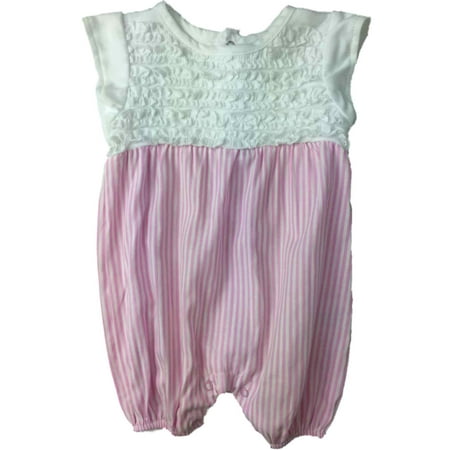 

Infant Girls White & Pink Ruffled Striped Single Outfit Romper Bodysuit Newborn