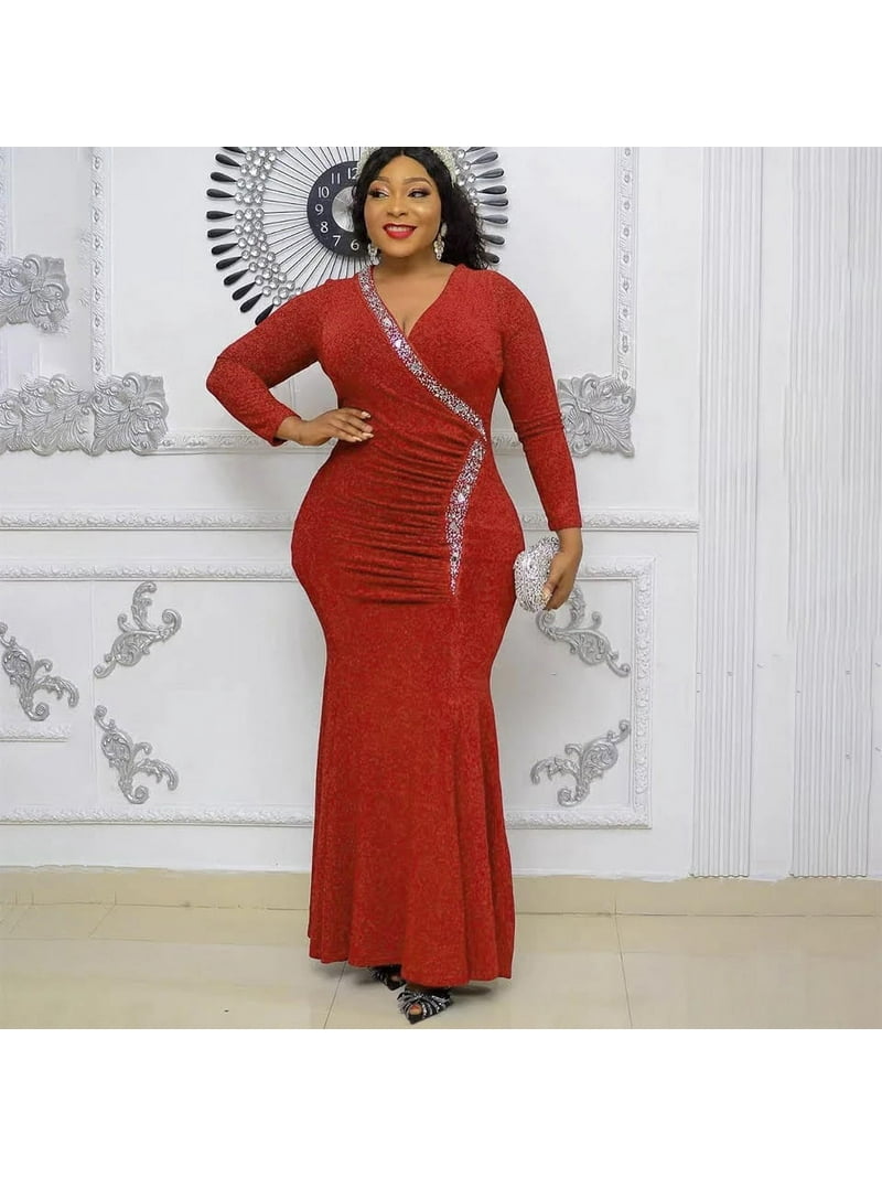 Amazing Snazzy Plus Size African Slim Fit Sequin Party Dress