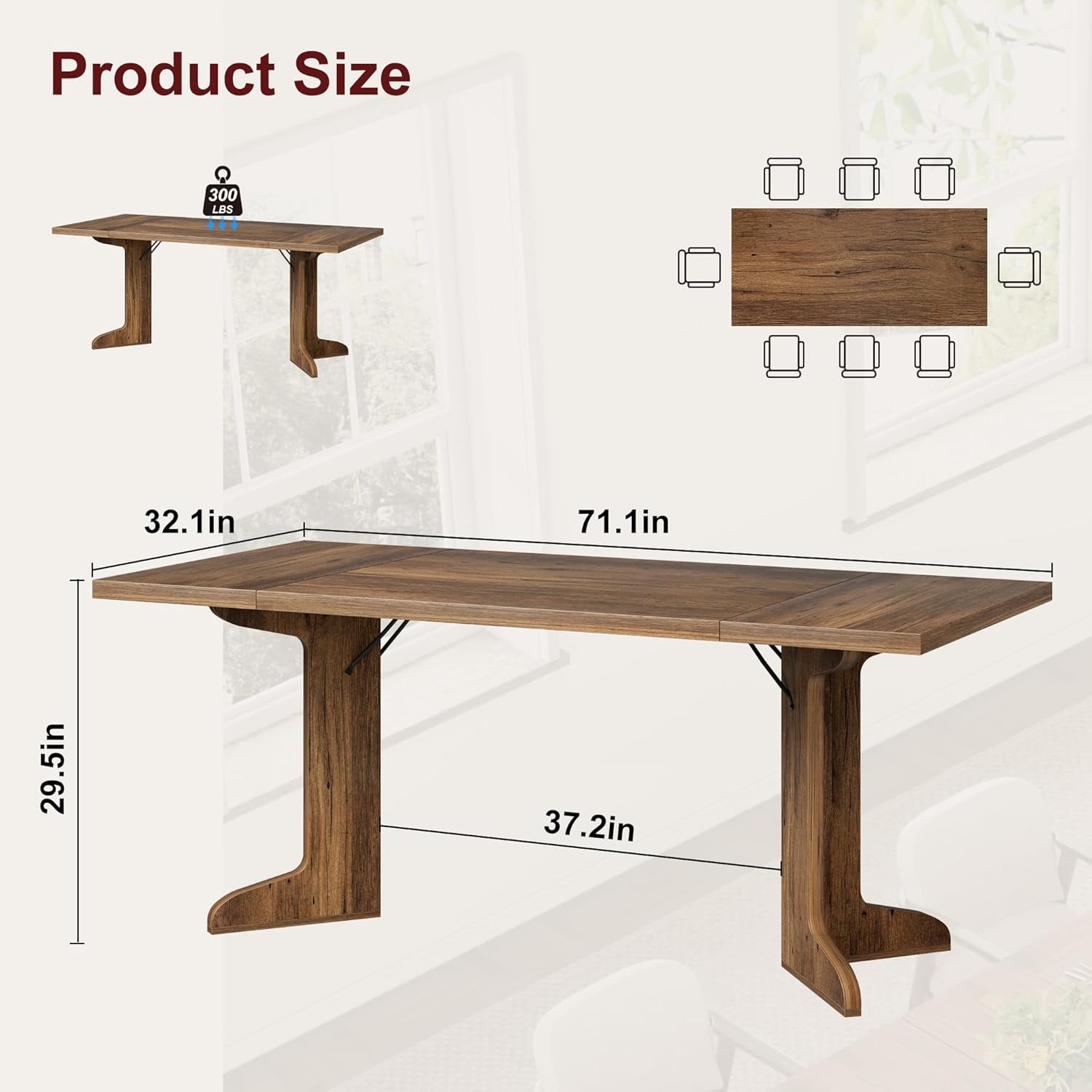 M optimized 71" Dining Table for 6 to 8, Modern Dinner Table with Unique Wooden Legs, Rectangle Dining Table for Kitchen, Dining Room Living Room