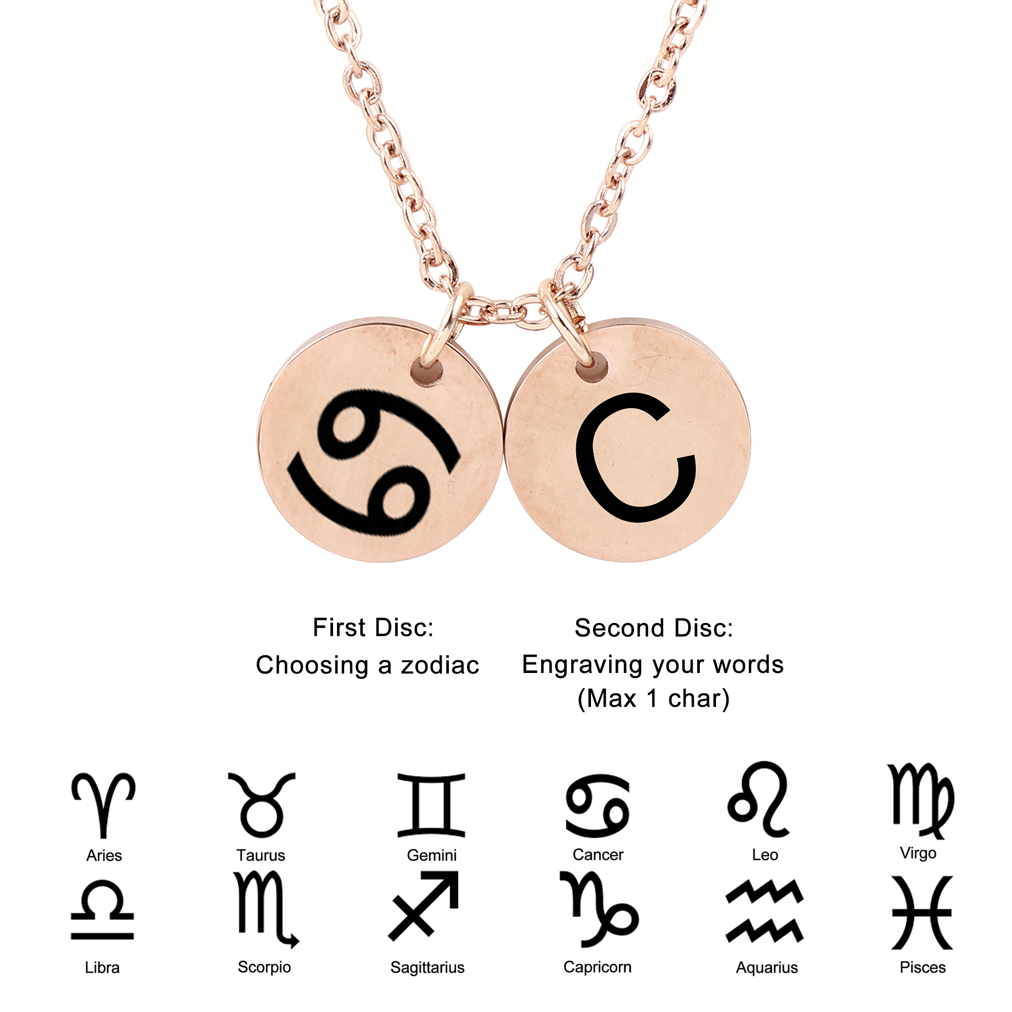 Anavia Adult Stainless Steel Cable Chain Round Constellation Initial Pendants, 16" + 2" inches