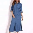 thumbnail image 5 of Ladies Jean Dresses Long Sleeve Denim Shirt Dress Women Travel Single Breasted, 5 of 5
