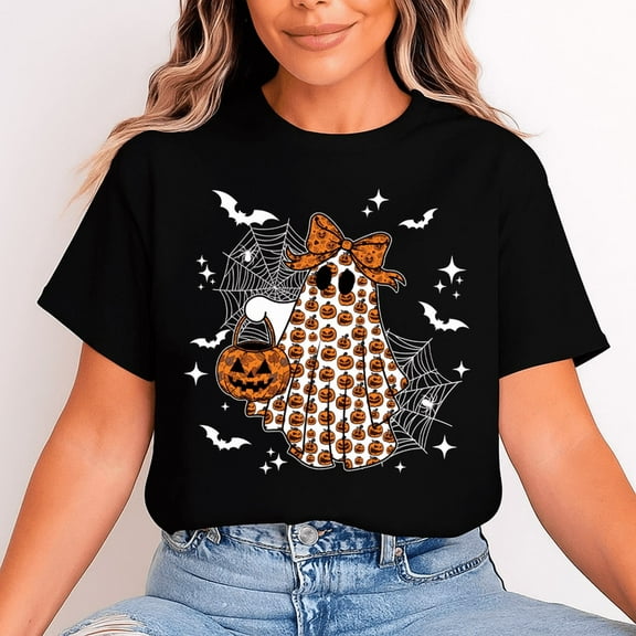 Halloween Cute Pumpkin Ghost Unisex Graphic Tee Shirt - Gift for Halloween