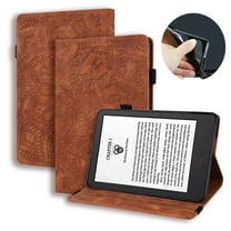 Dteck Case with Stand for Kindle Paperwhite 12th Gen 2024 Released (7") & Kindle Colorsoft Signature Edition, Anti-Slip Stand Embossed Leather Soft TPU Back Protective Cover with Elastic Strap, Brown