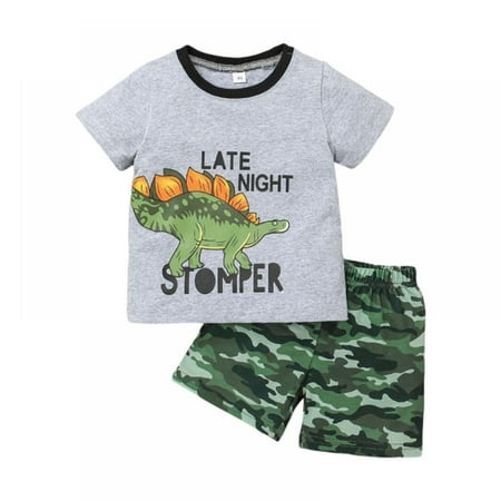 

URMAGIC Little Boy Dinosaur Set Cotton Short Sleeve Top+camouflage Shorts 1-5T