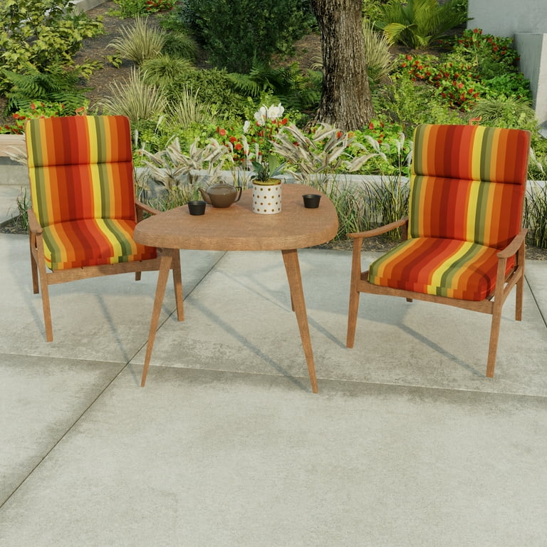 Jordan Manufacturing 44 x 22 Islip Cayenne Maroon Stripe Rectangular Outdoor Chair Cushion with Ties and Hanger Loop