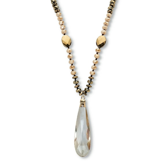 Brown Faceted Crystal Pendant Goldtone Drop Necklace 32-inch