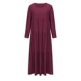 thumbnail image 3 of Qiopertar Robe Mode Femme Col Rond Manches Longues Ample Mi-Mollet Robe Longue Liquidation Moins de 5$ en Liquidation Offres d'Accès Anticipé, 3 of 5