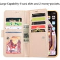 thumbnail image 2 of Wallet Case for iPhone Xs iPhone X,Magnetic Handbag Zipper Pocket PU Leather Flip with 9 Card Slots and Wrist Strap Folio TPU Inner Stand Case for iPhone Xs/iPhone X - Gold, 2 of 14