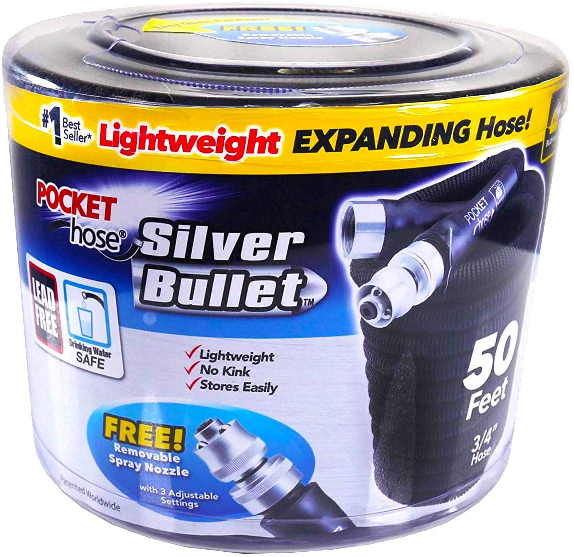 50 ft Pocket Hose Original Silver Bullet Expanding Garden Hose Lightweight 