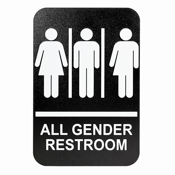 1 pieza de letrero de género neutro, plástico, blanco sobre negro, Braille, 6 x 9 , señal de advertencia de señalización