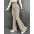 thumbnail image 3 of Nituyy Women High Waist Flared Pants Casual Solid Color Ribbed Bell Bottoms Elastic Bootcut Trousers Streetwear, 3 of 4