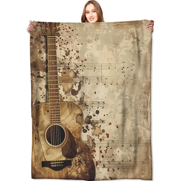 Vintage Guitar Blanket Music Notes Retro Throw Blankets,Birthday Gifts for Women Men,Lightweight Soft Fleece,Musician Lovers,Sofa Couch Bed Room Modern Rustic Decor 40x50in