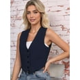 thumbnail image 4 of Cropped Suit Vest for Women Button Up Business Casual Dressy Waistcoat Vest Tops Navy Blue M, 4 of 9