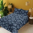 thumbnail image 2 of Ambesonne Floral Fitted & Flat Sheet with Shams 4 Pcs Set, Simple Daisy Flowers Leaves, King, Ceil Blue Indigo, 2 of 5