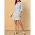 thumbnail image 6 of Allegra K Women's V Neck Floral 3/4 Sleeves Side Pockets Button Dress, 6 of 8