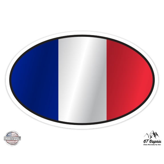France Flag Oval - 3" Vinyl Sticker - For Car Laptop I-Pad Phone Helmet Hard Hat - Waterproof Decal