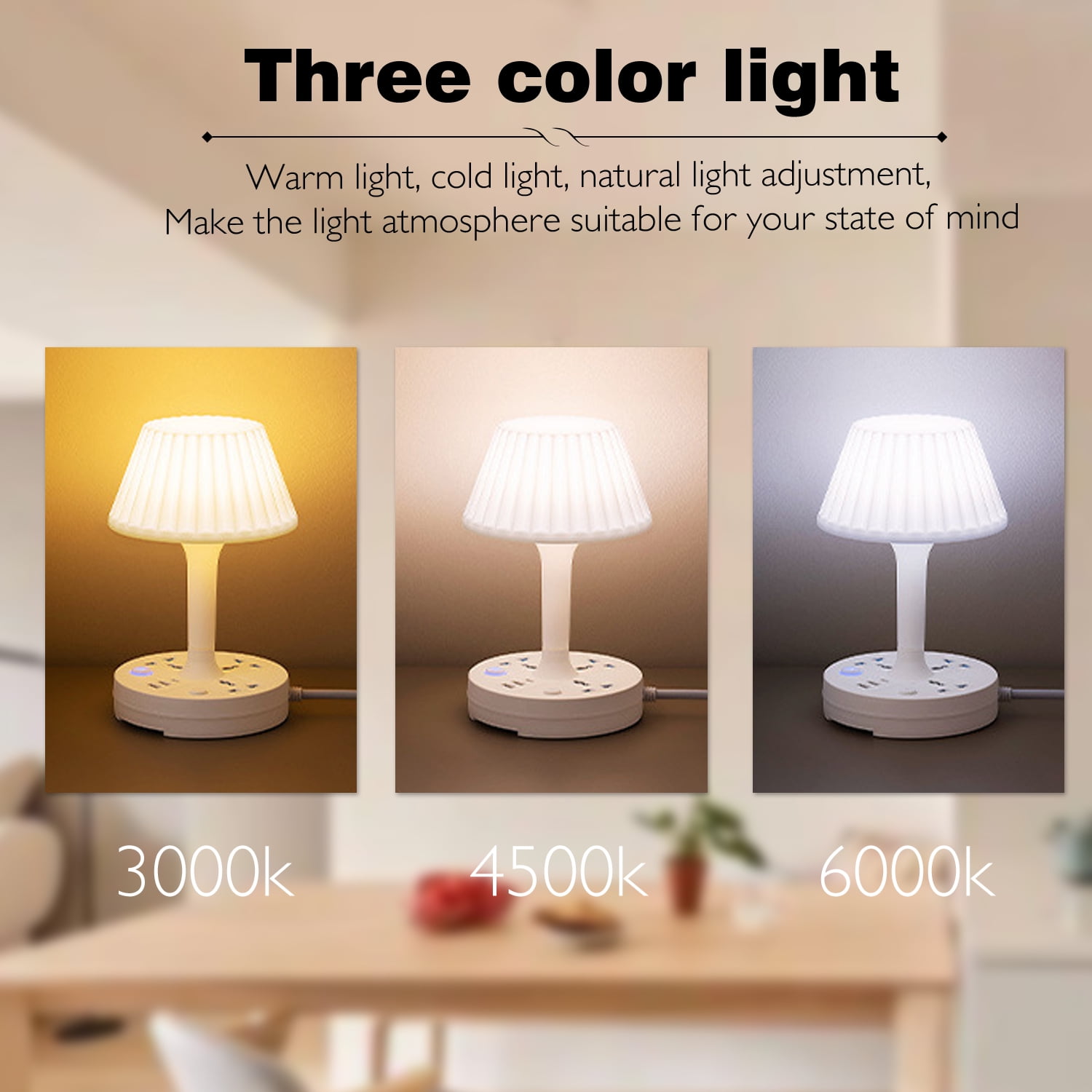Socket Table Lamp Power Strip， AC Outlets + USB Charging Ports, All-in-one Design Multiple Functions Dimmable Small Reading Desk Lamp , Eye Care LED Nightstand Light for Home Office Dorm Bedside