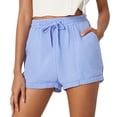 thumbnail image 1 of Pantalones cortos casuales de color liso con cordón y bolsillos para mujer: pantalones cortos de playa elegantes de tejido liso con ajuste cómodo y fácil cuidado, 1 of 8