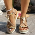 thumbnail image 2 of Boho Platform Wedge Sandals for Women 2025 Beach Vacation Braided Bead Ankle Strap Dress Summer Shoes, 2 of 7