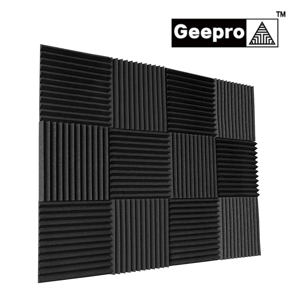 2 Thick Pyramid Acoustic Foam 12 inch Tile 12 Pcs Studio Foam Acouxtro Sound Absorption Wall Panels with Peel and Stick Adhesive Padding Black Soundproof Studio Foam Acoustical Treatment 