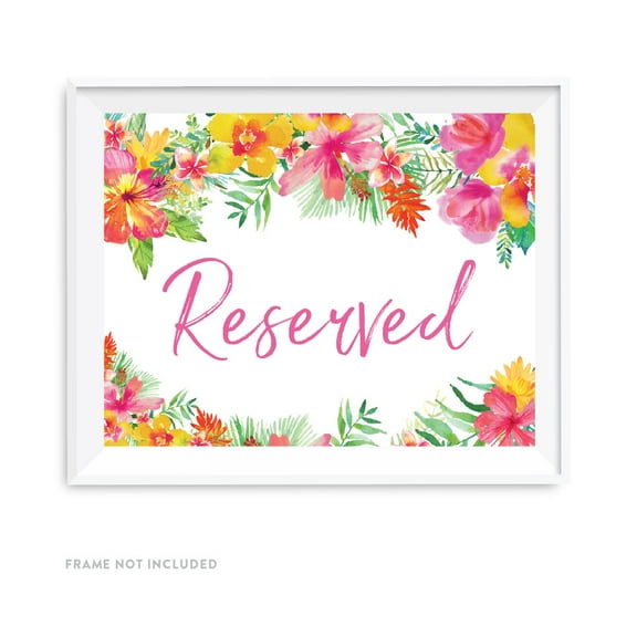 Tropical Floral Garden Party Wedding Party Signs, Reserved, 8.5x11-inch