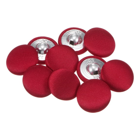 Uxcell 10pcs 32L Fabric Cloth Covered Button 20mm Round Metal Sewing Buttons for Suits Dress Blouses, Deep Red