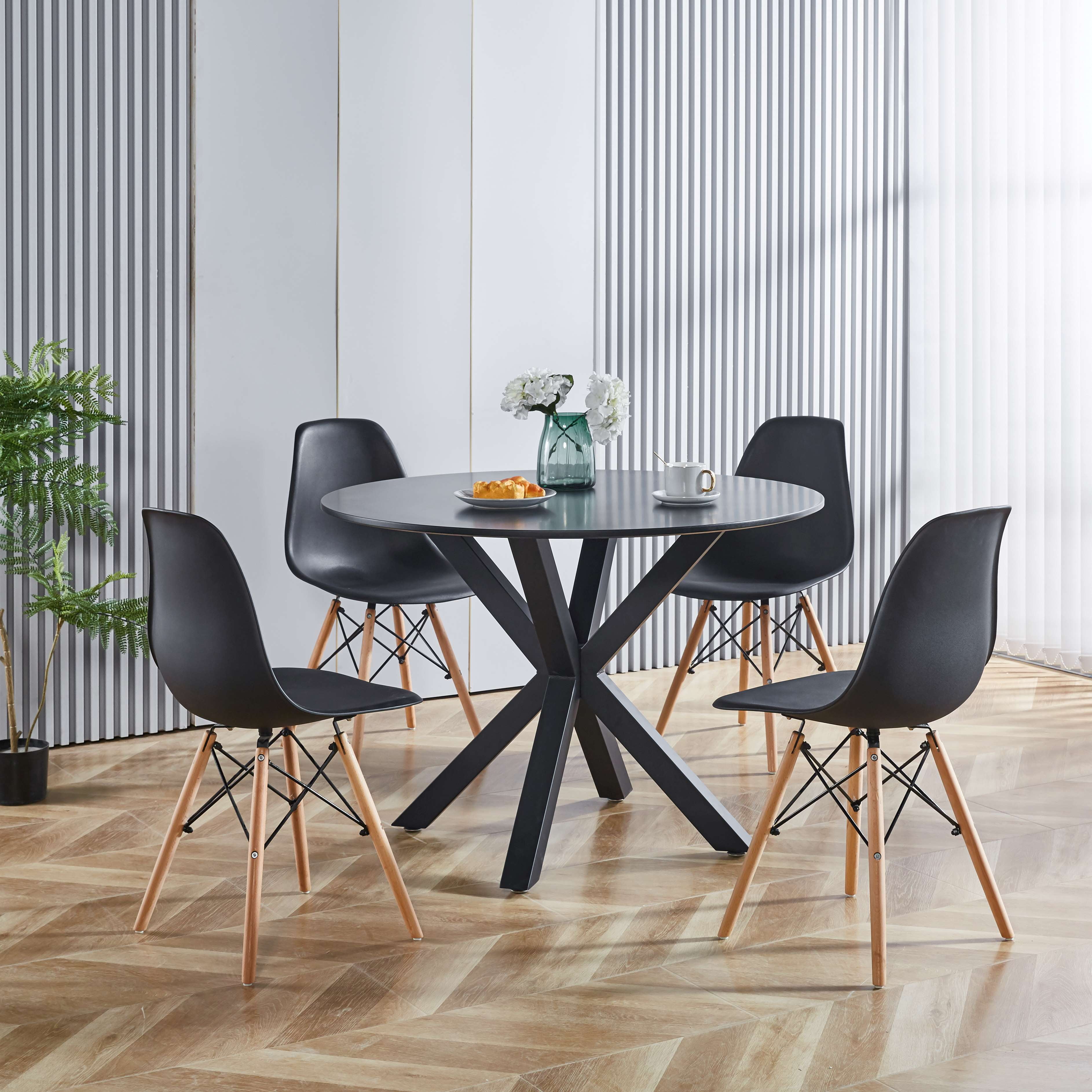 Yoneston 42.1" Mid-century Dining Table with Round Table Top, 4-6 Modern Pedestal End Table Leisure Coffee Table for Kitchen Living Room, Black