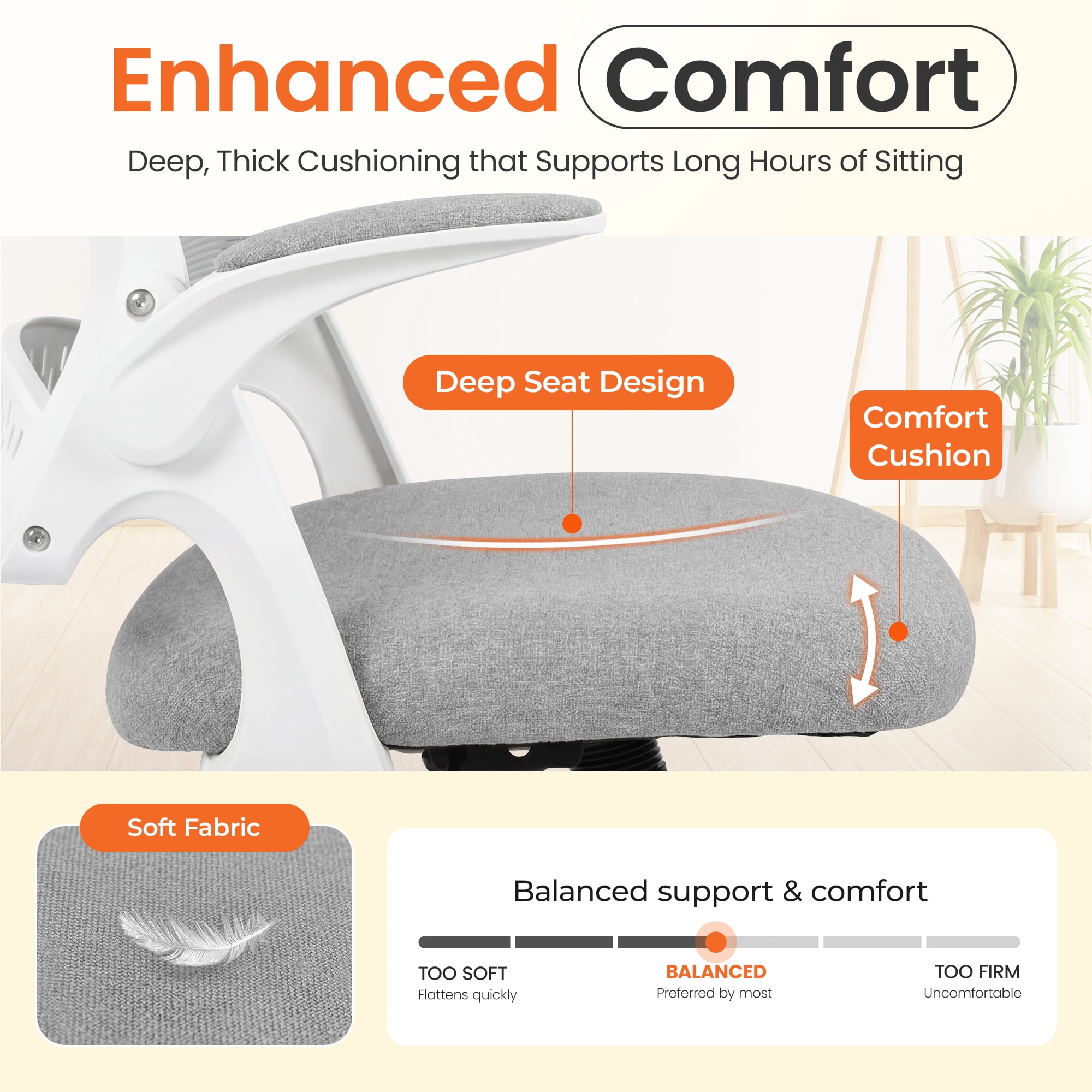 NEO CHAIR Office Chair Gaming Desk Computer Mesh Ergonomic Chair with Flip-up Arms Comfy Lumbar Support Adjustable Height Rolling Wheels Chair for Home Office (Grey)