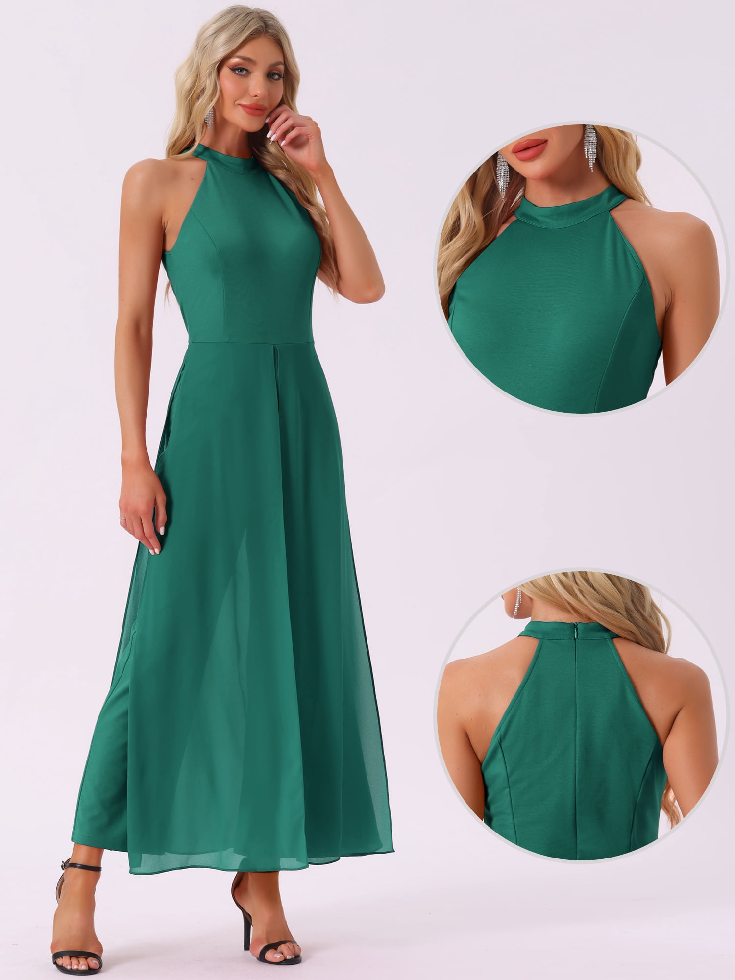 DARING DIVA Women's Sleeveless Chiffon Wide Leg Jumpsuit XS Dark green