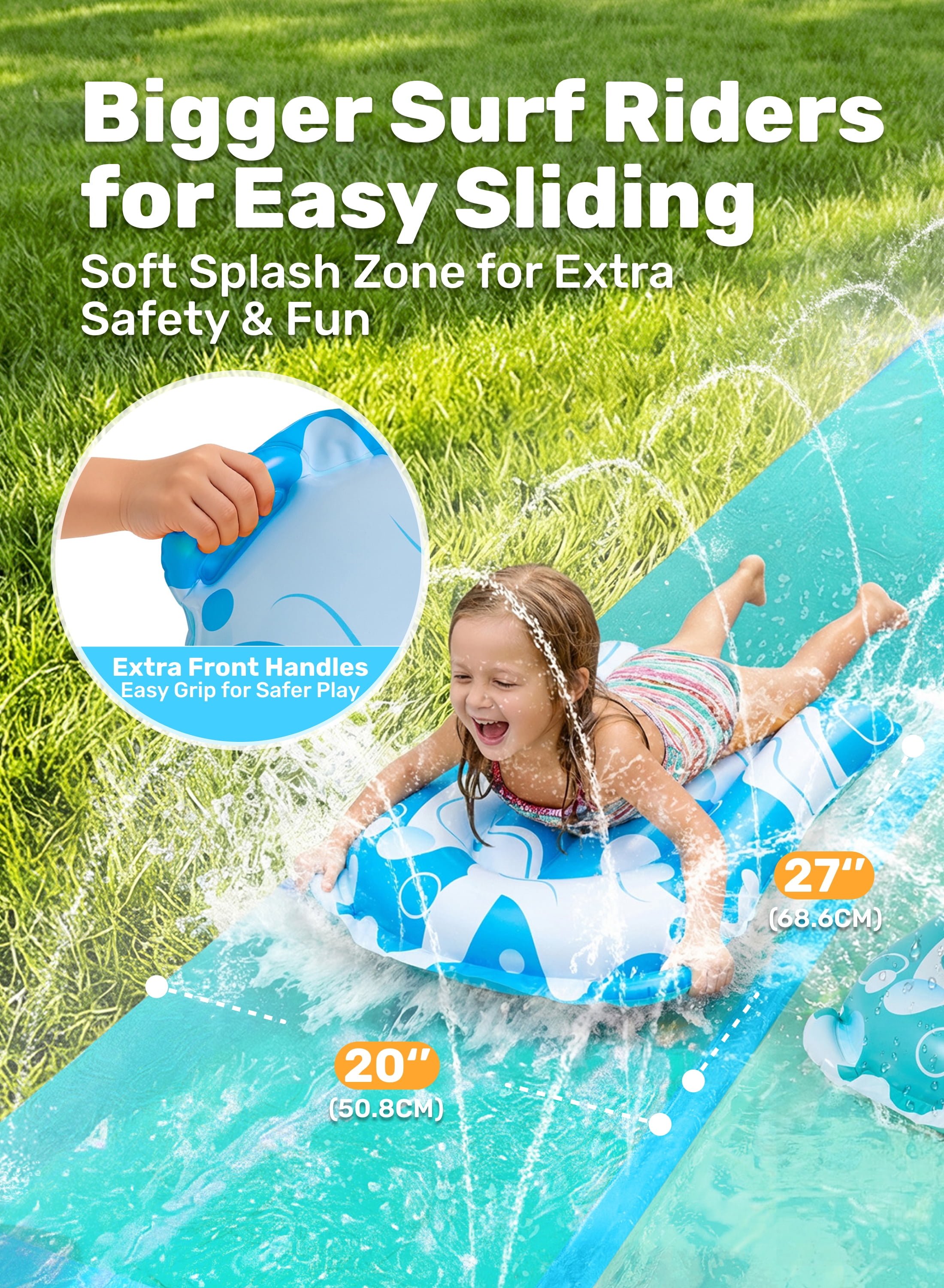 Joyfy 32.5ft Extra Long Water Slide and 2 Inflatable Boards, Heavy Duty Lawn Water Slides 2 Waterslide Slip with Sprinkler for Kids Adults