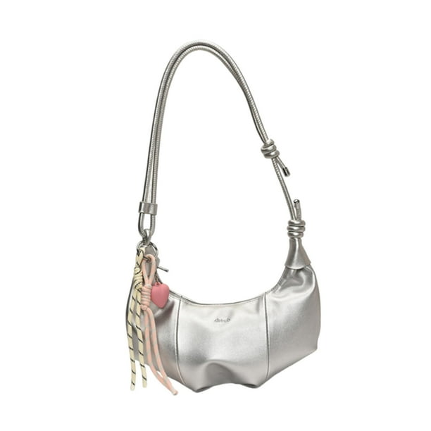Bolso de hombro para mujer, estilo francés, regalo de San Valentín, bolso de mano para cumpleaños callejeros. Plata