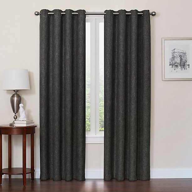 Quinn 72Inch Grommet Top 100 Blackout Window Curtain Panel in Black/Charcoal