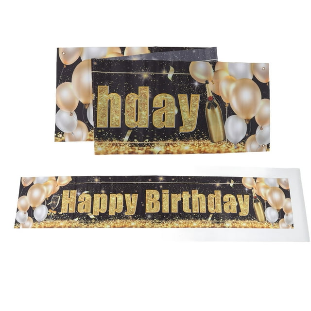 Letrero de feliz cumpleaños, decoración de feliz cumpleaños, color negro y dorado, letrero grande de feliz cumpleaños para decoraciones de fiesta de cumpleaños feliz
