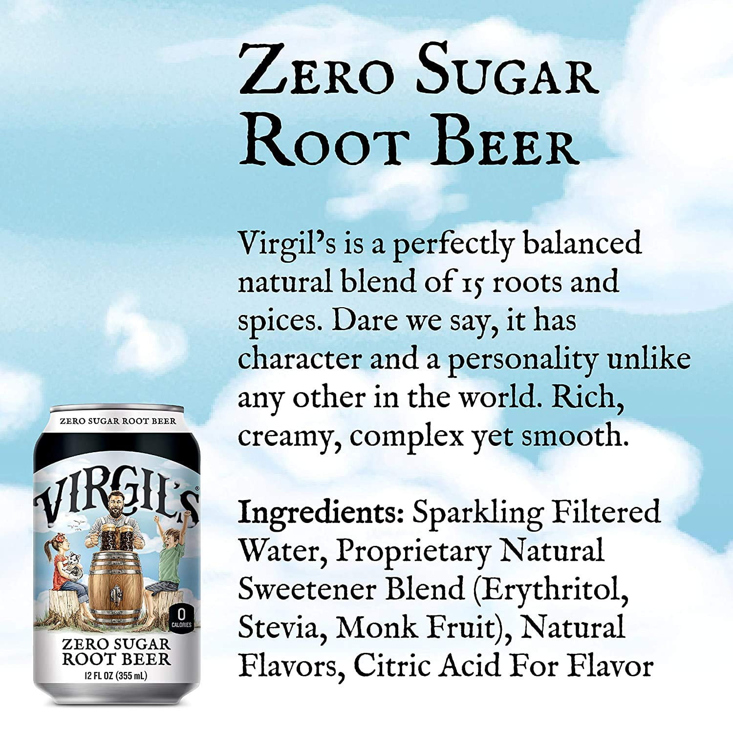 Zero Sugar Root Beer, Great Tasting Zero Calorie Keto Friendly Soda (12- 12oz cans)