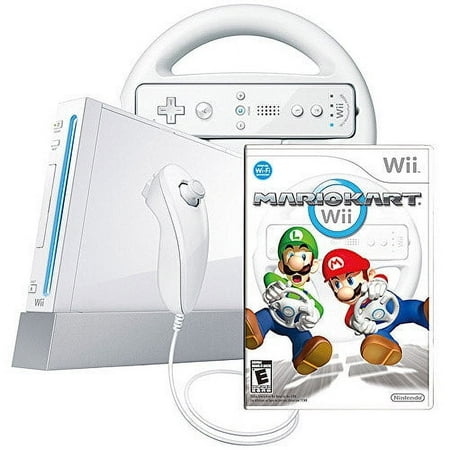 Restored Nintendo White Wii Console - Mario Kart - Wii Wheel (Refurbished)
