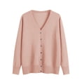 thumbnail image 4 of Womens Solid Down Long Sleeve Classic V Neck Knit Cardigan Sweater, 4 of 9