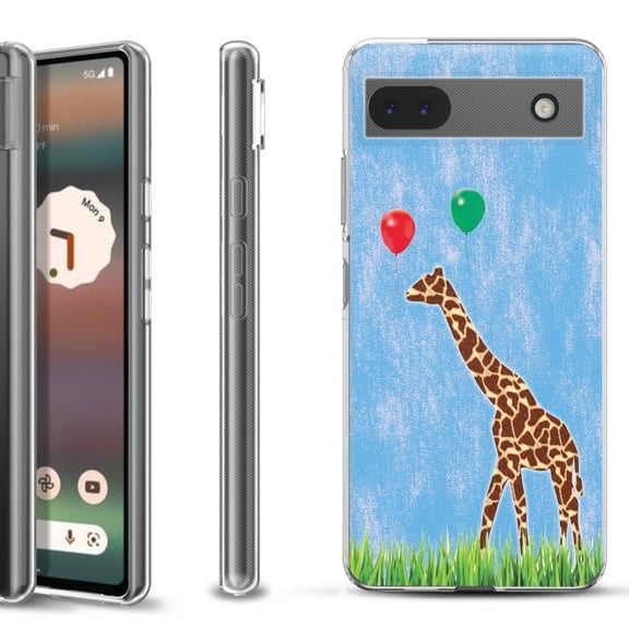 Slim-Fit Gel TPU Phone Case for Google Pixel 6a, by OneToughShield ® - Giraffe/Balloon