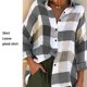thumbnail image 2 of Qarigey Blusa de mujer de manga larga de color suelta Top Block camisa a cuadros Casual Loose Top ropa de otoño Prendas para la parte del cuerpo Azul S Qarigey AP003725-21, 2 of 4